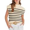 imageANRABESS Womens Mock Neck Sleeveless Sweater Vest Casual Cap Sleeve Knit Pullover Tank Tops 2025 Spring Summer ClothesStripe Beige