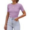 imageANRABESS Womens Short Sleeve Crewneck T Shirt Ribbed Knit Sweater Shirts Slim Fit Basic Casual Spring Summer Sweater Tee TopsLight Purple
