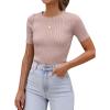 imageANRABESS Womens Short Sleeve Crewneck T Shirt Ribbed Knit Sweater Shirts Slim Fit Basic Casual Spring Summer Sweater Tee TopsPink