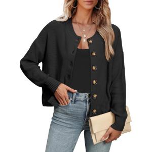 imageANRABESS Women Knit Cardigans Sweater Open Front Button Down Long Sleeve Cropped Lady Jacket Outwear 2025 Spring OutfitsBlack