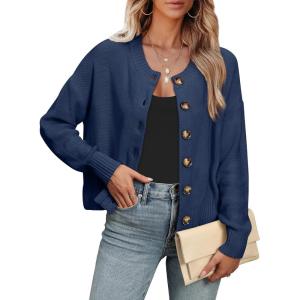 imageANRABESS Women Knit Cardigans Sweater Open Front Button Down Long Sleeve Cropped Lady Jacket Outwear 2025 Spring OutfitsDeep Blue
