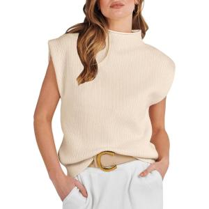 imageANRABESS Womens Mock Neck Sleeveless Sweater Vest Casual Cap Sleeve Knit Pullover Tank Tops 2025 Spring Summer ClothesApricot