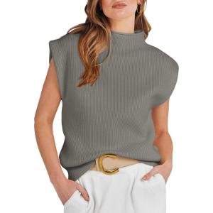 imageANRABESS Womens Mock Neck Sleeveless Sweater Vest Casual Cap Sleeve Knit Pullover Tank Tops 2025 Spring Summer ClothesArmy Green