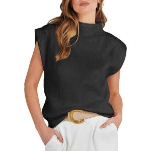 imageANRABESS Womens Mock Neck Sleeveless Sweater Vest Casual Cap Sleeve Knit Pullover Tank Tops 2025 Spring Summer ClothesBlack