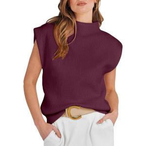 imageANRABESS Womens Mock Neck Sleeveless Sweater Vest Casual Cap Sleeve Knit Pullover Tank Tops 2025 Spring Summer ClothesBurgundy