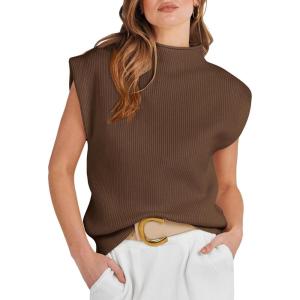 imageANRABESS Womens Mock Neck Sleeveless Sweater Vest Casual Cap Sleeve Knit Pullover Tank Tops 2025 Spring Summer ClothesDeep Brown
