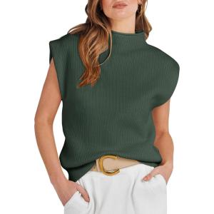 imageANRABESS Womens Mock Neck Sleeveless Sweater Vest Casual Cap Sleeve Knit Pullover Tank Tops 2025 Spring Summer ClothesGreen