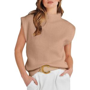 imageANRABESS Womens Mock Neck Sleeveless Sweater Vest Casual Cap Sleeve Knit Pullover Tank Tops 2025 Spring Summer ClothesKhaki