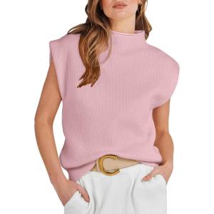 imageANRABESS Womens Mock Neck Sleeveless Sweater Vest Casual Cap Sleeve Knit Pullover Tank Tops 2025 Spring Summer ClothesLight Pink