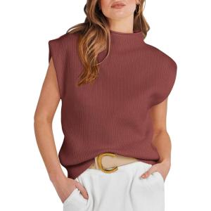imageANRABESS Womens Mock Neck Sleeveless Sweater Vest Casual Cap Sleeve Knit Pullover Tank Tops 2025 Spring Summer ClothesMaroon