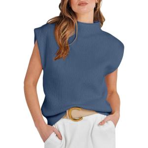 imageANRABESS Womens Mock Neck Sleeveless Sweater Vest Casual Cap Sleeve Knit Pullover Tank Tops 2025 Spring Summer ClothesNavy Blue
