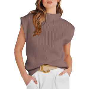 imageANRABESS Womens Mock Neck Sleeveless Sweater Vest Casual Cap Sleeve Knit Pullover Tank Tops 2025 Spring Summer ClothesNutmeg