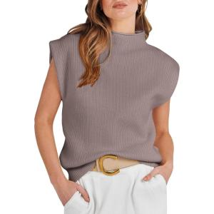 imageANRABESS Womens Mock Neck Sleeveless Sweater Vest Casual Cap Sleeve Knit Pullover Tank Tops 2025 Spring Summer ClothesRed Apricot