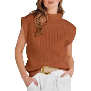 imageANRABESS Womens Mock Neck Sleeveless Sweater Vest Casual Cap Sleeve Knit Pullover Tank Tops 2025 Spring Summer ClothesRust