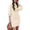 imageANRABESS Women Long Sleeve Turtle Mock Neck Rib Knit Stretch Slim Fitted Bodycon Sweater Mini Short Dress 2024 Fall OutfitsBeige
