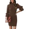 imageANRABESS Women Long Sleeve Turtle Mock Neck Rib Knit Stretch Slim Fitted Bodycon Sweater Mini Short Dress 2024 Fall OutfitsBrown