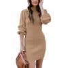 imageANRABESS Women Long Sleeve Turtle Mock Neck Rib Knit Stretch Slim Fitted Bodycon Sweater Mini Short Dress 2024 Fall OutfitsCamel