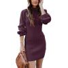 imageANRABESS Women Long Sleeve Turtle Mock Neck Rib Knit Stretch Slim Fitted Bodycon Sweater Mini Short Dress 2024 Fall OutfitsDeep Purple