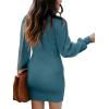 imageANRABESS Women Long Sleeve Turtle Mock Neck Rib Knit Stretch Slim Fitted Bodycon Sweater Mini Short Dress 2024 Fall OutfitsDenim Blue