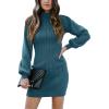 imageANRABESS Women Long Sleeve Turtle Mock Neck Rib Knit Stretch Slim Fitted Bodycon Sweater Mini Short Dress 2024 Fall OutfitsDenim Blue