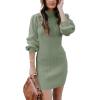 imageANRABESS Women Long Sleeve Turtle Mock Neck Rib Knit Stretch Slim Fitted Bodycon Sweater Mini Short Dress 2024 Fall OutfitsGreen Gray