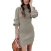 imageANRABESS Women Long Sleeve Turtle Mock Neck Rib Knit Stretch Slim Fitted Bodycon Sweater Mini Short Dress 2024 Fall OutfitsLight Gray Green