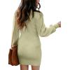 imageANRABESS Women Long Sleeve Turtle Mock Neck Rib Knit Stretch Slim Fitted Bodycon Sweater Mini Short Dress 2024 Fall OutfitsLight Green