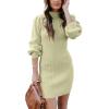 imageANRABESS Women Long Sleeve Turtle Mock Neck Rib Knit Stretch Slim Fitted Bodycon Sweater Mini Short Dress 2024 Fall OutfitsLight Green