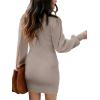 imageANRABESS Women Long Sleeve Turtle Mock Neck Rib Knit Stretch Slim Fitted Bodycon Sweater Mini Short Dress 2024 Fall OutfitsRed Apricot