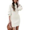 imageANRABESS Women Long Sleeve Turtle Mock Neck Rib Knit Stretch Slim Fitted Bodycon Sweater Mini Short Dress 2024 Fall OutfitsWhite