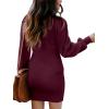 imageANRABESS Women Long Sleeve Turtle Mock Neck Rib Knit Stretch Slim Fitted Bodycon Sweater Mini Short Dress 2024 Fall OutfitsWine Red