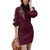 imageANRABESS Women Long Sleeve Turtle Mock Neck Rib Knit Stretch Slim Fitted Bodycon Sweater Mini Short Dress 2024 Fall OutfitsWine Red