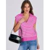imageANRABESS Women Summer Tank Tops Striped Sleeveless Polo V Neck Knit Sweater Vest Shirts 2025 Trendy Cute OutfitsRose Red White Stripe