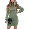 imageANRABESS Women Long Sleeve Turtle Mock Neck Rib Knit Stretch Slim Fitted Bodycon Sweater Mini Short Dress 2024 Fall OutfitsGreen Gray