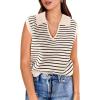 imageANRABESS Women Summer Tank Tops Striped Sleeveless Polo V Neck Knit Sweater Vest Shirts 2025 Trendy Cute OutfitsAlmond Black Stripe