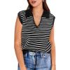 imageANRABESS Women Summer Tank Tops Striped Sleeveless Polo V Neck Knit Sweater Vest Shirts 2025 Trendy Cute OutfitsBlack White Stripe