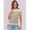 imageANRABESS Womens Short Sleeve Sweaters Wool Blend Crew Neck Sweater Shirts Business Casual Work Tops 2025 Summer OutfitsBeige Black Stripe