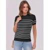 imageANRABESS Womens Short Sleeve Sweaters Wool Blend Crew Neck Sweater Shirts Business Casual Work Tops 2025 Summer OutfitsBlack White Stripe
