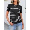 imageANRABESS Womens Short Sleeve Sweaters Wool Blend Crew Neck Sweater Shirts Business Casual Work Tops 2025 Summer OutfitsBlack White Stripe