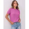 imageANRABESS Womens Short Sleeve Sweaters Wool Blend Crew Neck Sweater Shirts Business Casual Work Tops 2025 Summer OutfitsDeep Pink