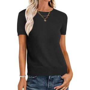 imageANRABESS Womens Short Sleeve Sweaters Wool Blend Crew Neck Sweater Shirts Business Casual Work Tops 2025 Summer OutfitsBlack