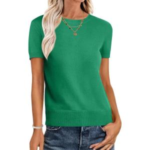 imageANRABESS Womens Short Sleeve Sweaters Wool Blend Crew Neck Sweater Shirts Business Casual Work Tops 2025 Summer OutfitsGreen