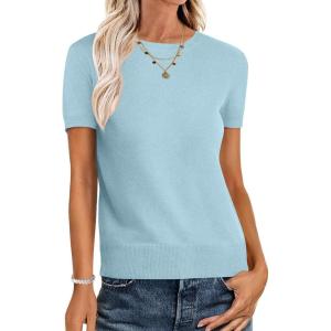 imageANRABESS Womens Short Sleeve Sweaters Wool Blend Crew Neck Sweater Shirts Business Casual Work Tops 2025 Summer OutfitsLight Blue