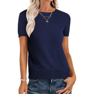 imageANRABESS Womens Short Sleeve Sweaters Wool Blend Crew Neck Sweater Shirts Business Casual Work Tops 2025 Summer OutfitsNavy Blue