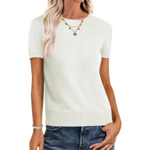 imageANRABESS Womens Short Sleeve Sweaters Wool Blend Crew Neck Sweater Shirts Business Casual Work Tops 2025 Summer OutfitsWhite