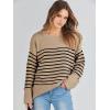 imageANRABESS Womens Oversized Crewneck Long Sleeve Fuzzy Knit Casual Chunky Warm 2025 Fall Pullover Sweaters Top Trendy OutfitsCamel Black Stripe