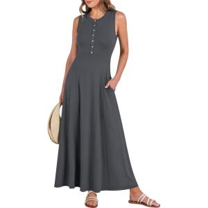 imageANRABESS Women Summer Casual Sleeveless Maxi Sundress Button Fit ampamp Flare ALine Flowy Long Dresses 2025 Beach OutfitsGray Blue