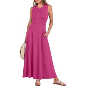 imageANRABESS Women Summer Casual Sleeveless Maxi Sundress Button Fit ampamp Flare ALine Flowy Long Dresses 2025 Beach OutfitsHot Pink