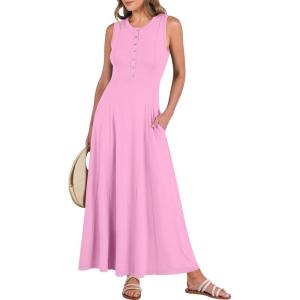 imageANRABESS Women Summer Casual Sleeveless Maxi Sundress Button Fit ampamp Flare ALine Flowy Long Dresses 2025 Beach OutfitsPink