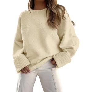 imageANRABESS Womens Oversized Crewneck Long Sleeve Fuzzy Knit Casual Chunky Warm 2025 Fall Pullover Sweaters Top Trendy OutfitsAlmond